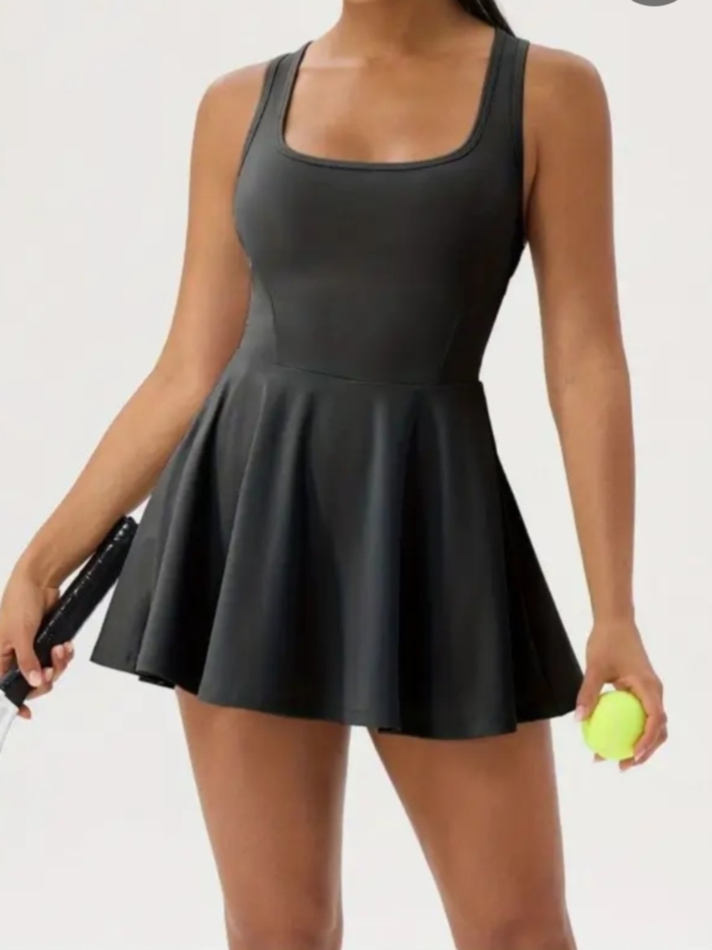 Black Scoop Neck Skater Tennis Dress